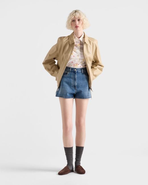 Prada Natural Short-Sleeved Floral Print Poplin Shirt
