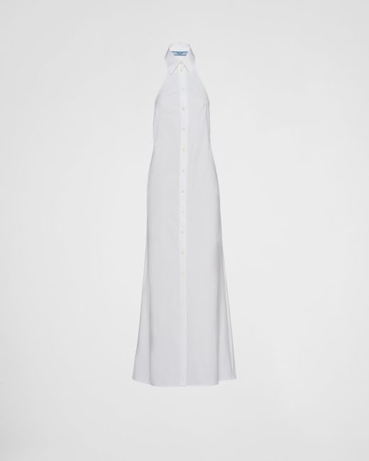 Prada White Halterneck Cotton Shirtdress