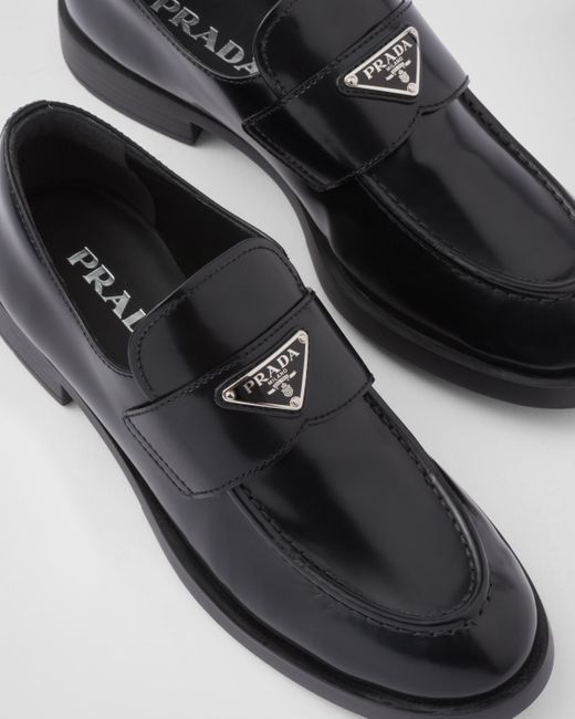 Prada Black Brushed Leather Loafers
