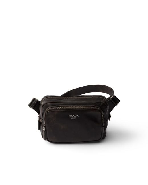 Prada Black Distressed Nappa Leather Shoulder Bag for men