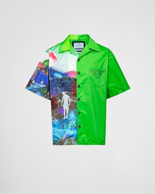 Prada Green Double Match Re-nylon Shirt for men
