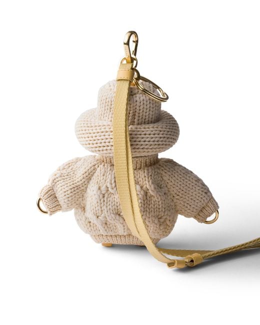 Prada White Soft Robot Knit Keychain Charm