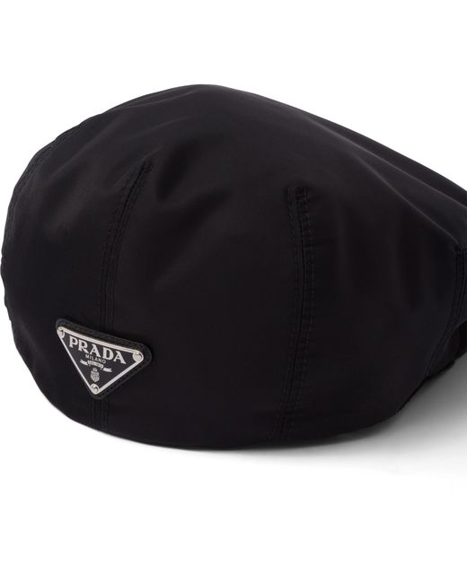 Prada Black Triangle-Plaque Re-Nylon Beret Hat for men