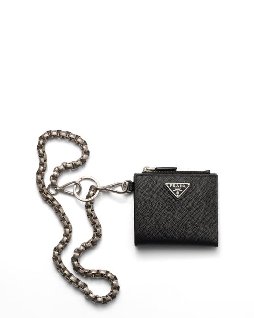 Cartera Pequeña De Piel Saffiano Con Cadena Prada de color Black