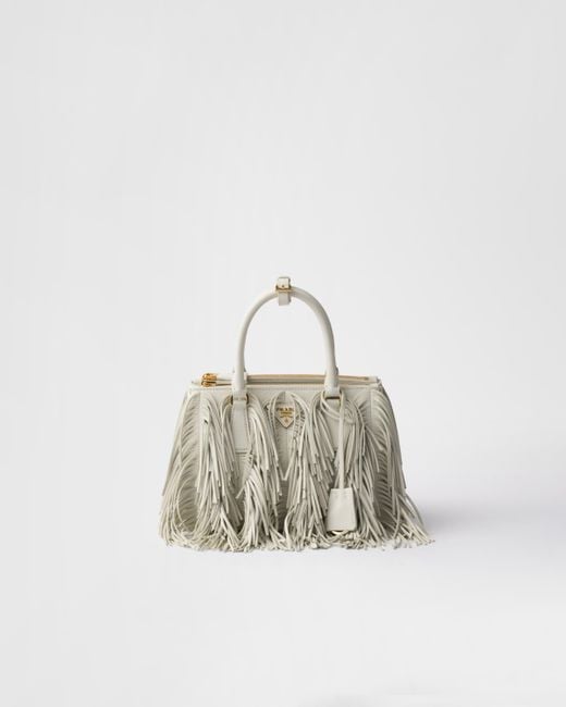 Prada White Galleria Small Leather Bag With Fringe
