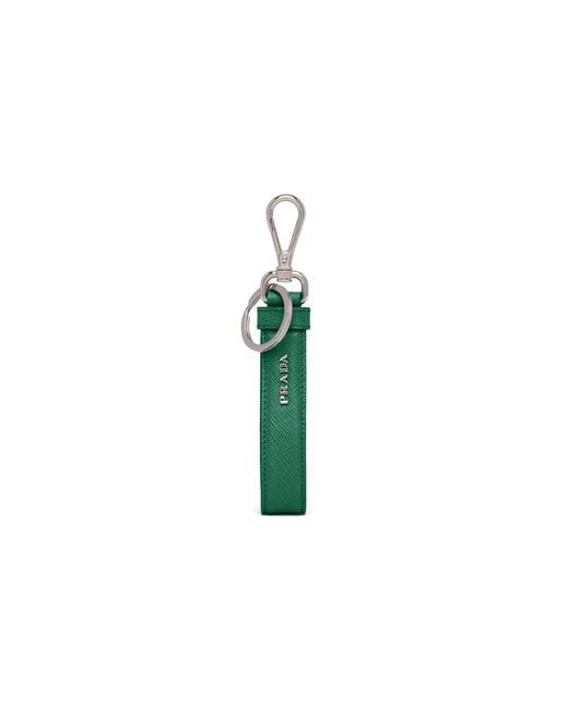 Prada White Saffiano Leather Keychain for men