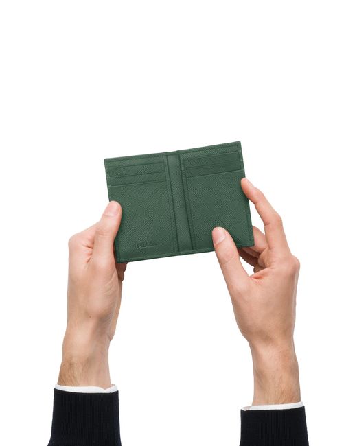 Prada Green Saffiano-Leather Card Holder for men