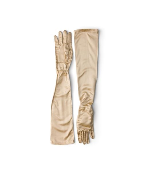 Prada Natural Satin Gloves, Size 7,5