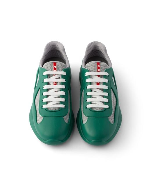 Prada Green America's Cup Soft Rubber And Bike Fabric Sneakers for men