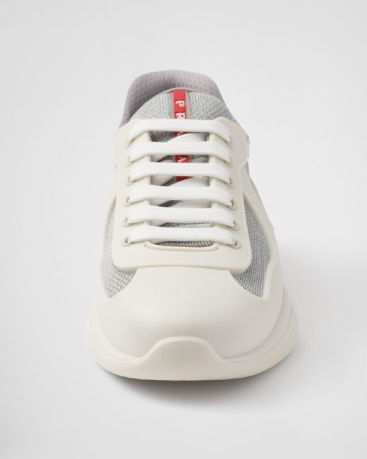Prada White America'S Cup Soft Rubber And Bike Fabric Sneakers for men