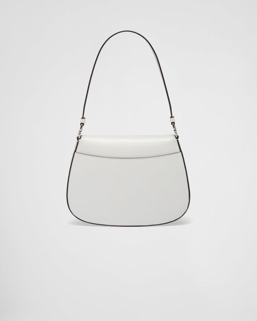 Prada White Cleo Brushed Leather Shoulder Bag With Flap