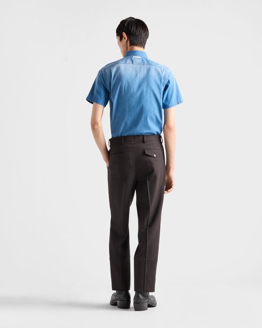 Prada Blue Short-Sleeved Light Denim Shirt for men