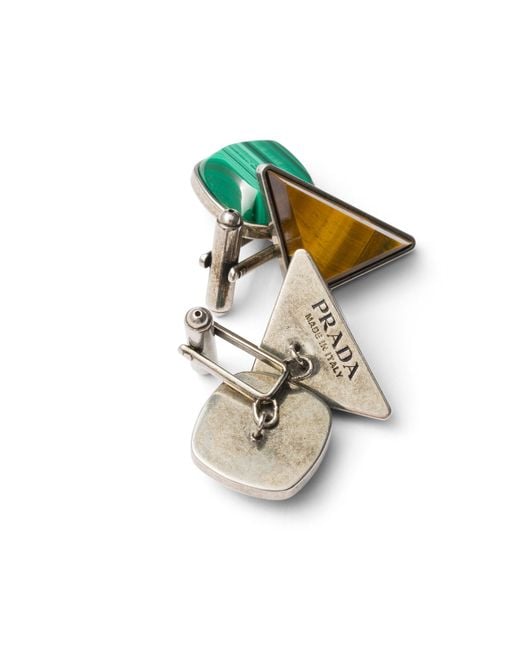 Prada Green Metal And Semi-Precious Stone Cufflinks, Malachite/Tiger Eye for men