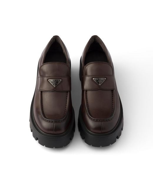 Prada Brown Leather Loafers, Teak