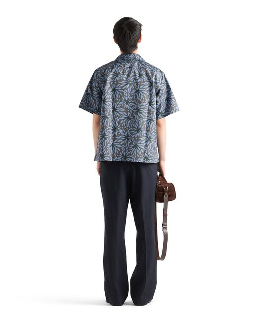 Prada Blue Printed Cotton Bowling Shirt for men