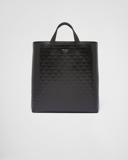 Prada Black Leather Triangle Tote Bag for men