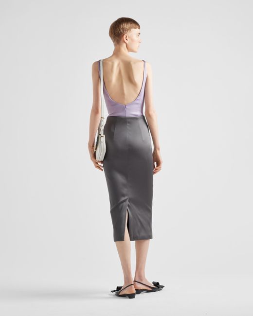Prada Gray Stretch Satin Midi-skirt