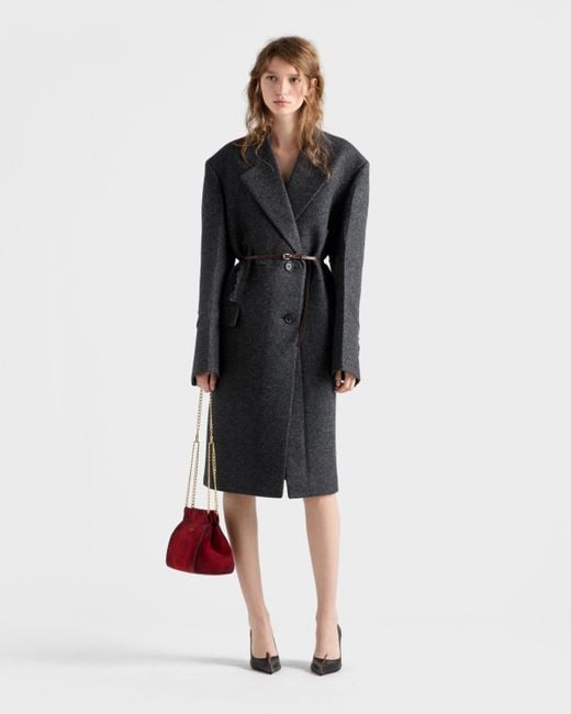Prada Black Einreihiger Mantel Aus Shetlandwolle