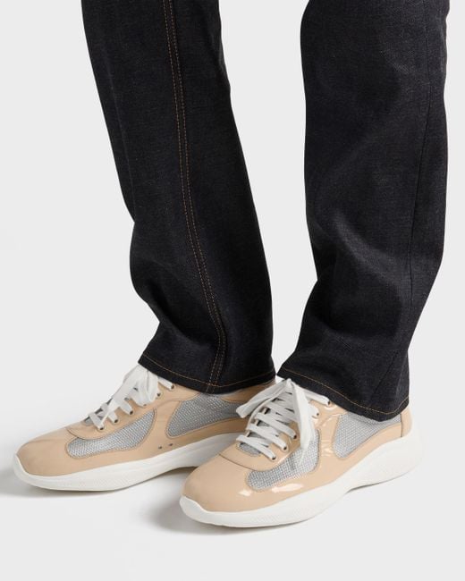 Prada White America's Cup Vernice Bike Low Top Sneaker for men
