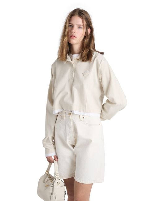 Prada White Long-Sleeved Piqué And Jersey Polo Shirt, Chalk