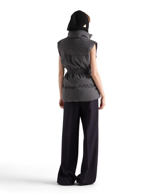 Prada Gray Wool Belted Down Gilet