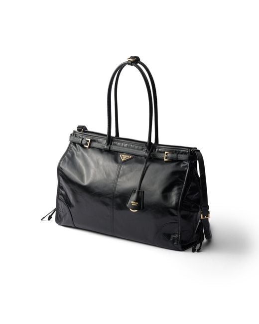 Prada Black Bonnie Extra Large Convertible Leather Shoulder Handbag