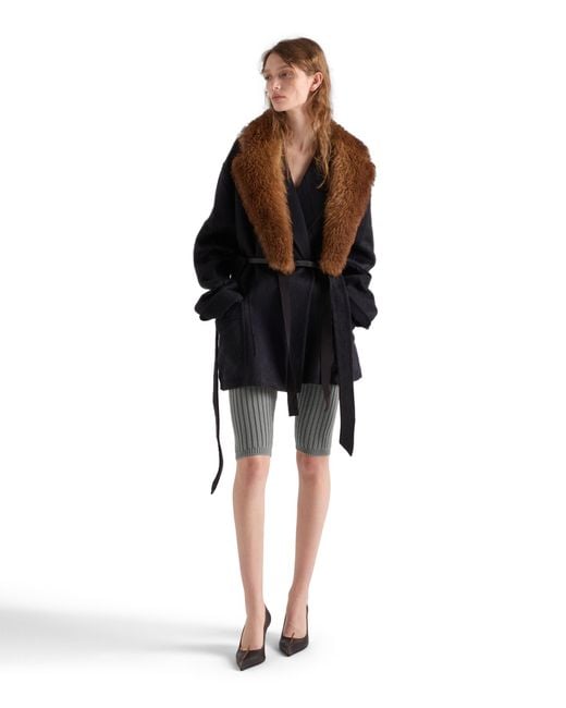 Prada Blue Single-Breasted Double Velour Caban Jacket