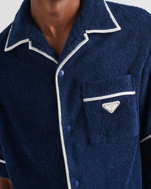 Prada Blue Cotton Bowling Shirt for men
