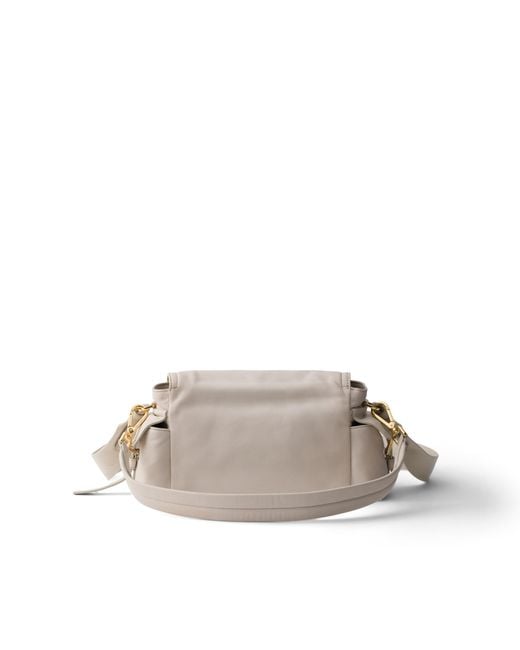 Prada Gray Explore Medium Nappa Leather Shoulder Bag With Flap