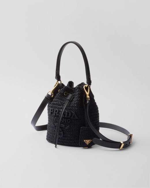 Prada Crochet And Leather Mini-Bucket Bag in White | Lyst