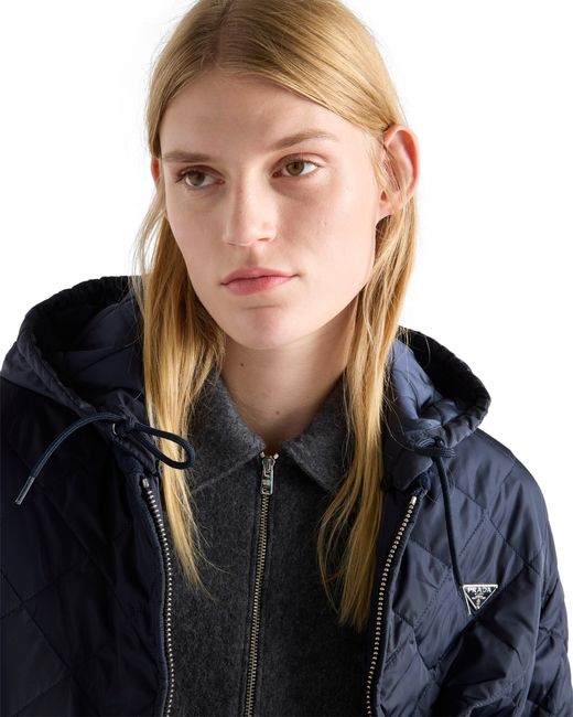 Prada Blue Re-Nylon Blouson Jacket With Hood