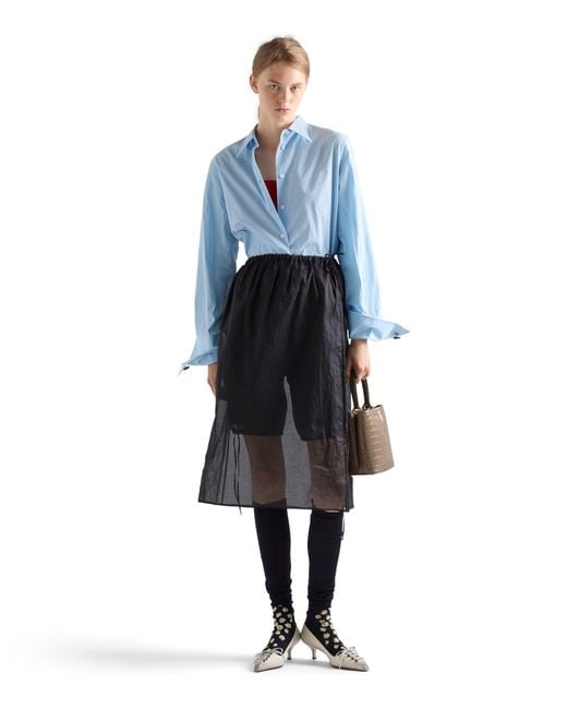 Prada Blue Cotton Organdy Midi-Skirt