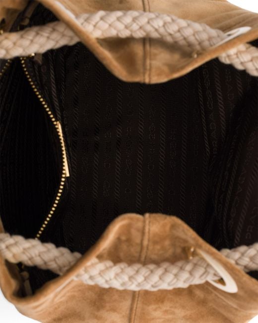 Prada Natural Mariner Small Suede Bucket Bag