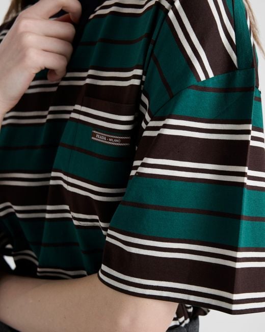 T-Shirt Raye En Coton Prada en coloris Green