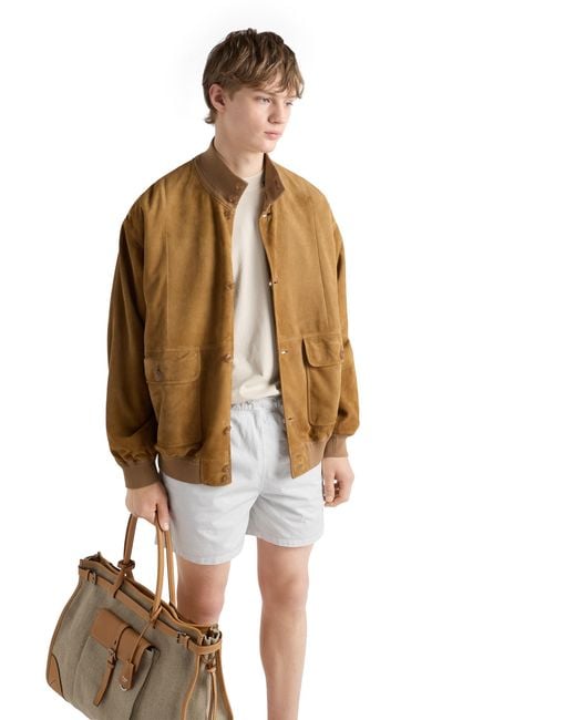 Prada White Twill Swim Trunks for men