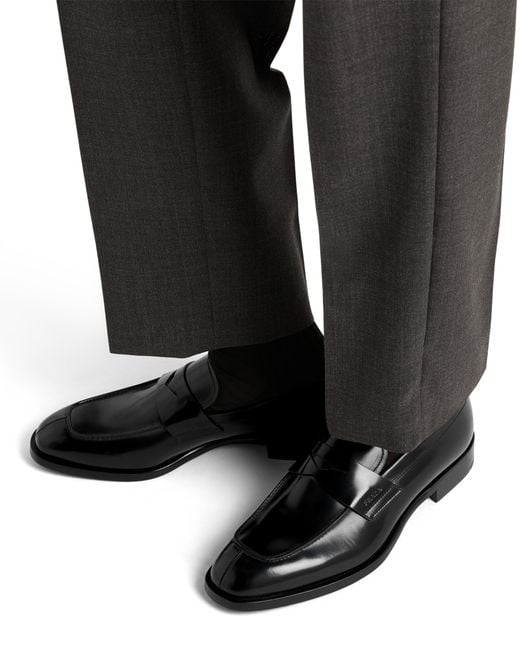 Prada Black Brushed Leather Loafers for men