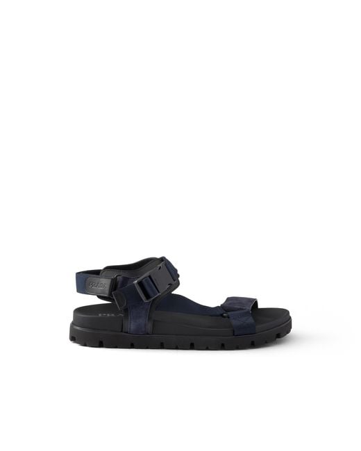 Prada Blue Suede And Woven Tape Sporty Sandal for men