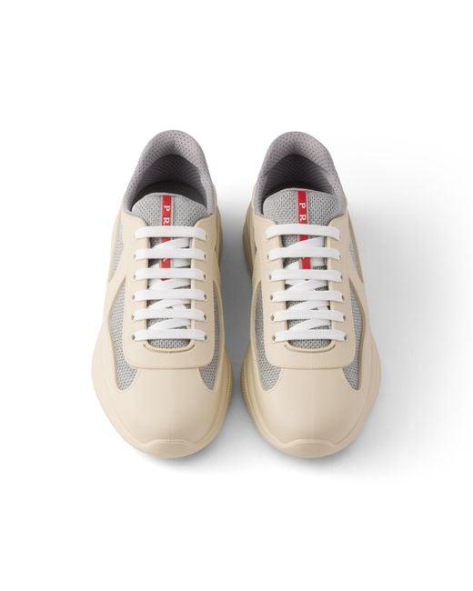 Prada White America's Cup Soft Rubber And Bike Fabric Sneakers for men