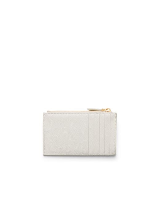 Prada White Saffiano Leather Card Holder, Chalk