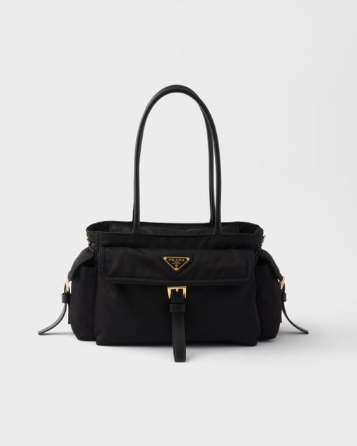 Prada Black Explore Medium Re-Nylon And Leather Tote Bag