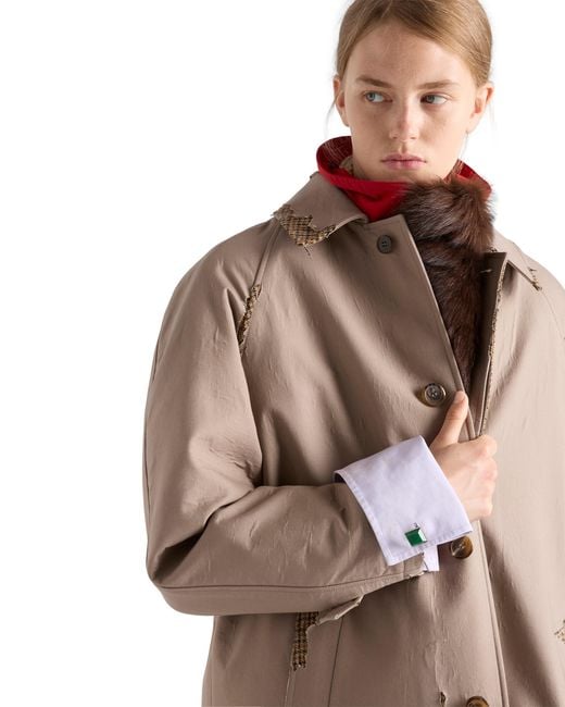 Prada Natural Bonded Poplin Coat With Devoré Effect