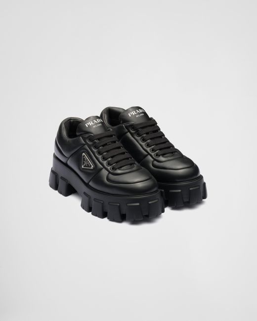 Prada Black Soft Padded Nappa Leather Laced-up Shoes