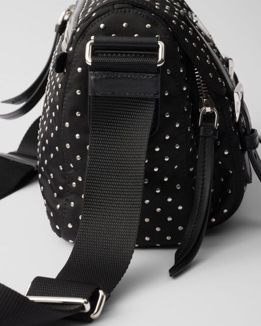 Prada Black Re-Nylon Shoulder Bag With Studs