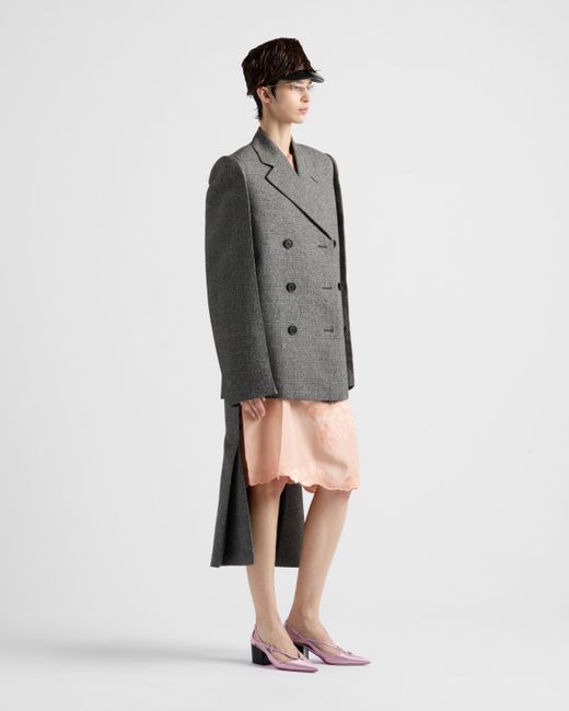 Prada Black Deconstructed Prince Of Wales Checked Mouliné Wool Midi-Skirt