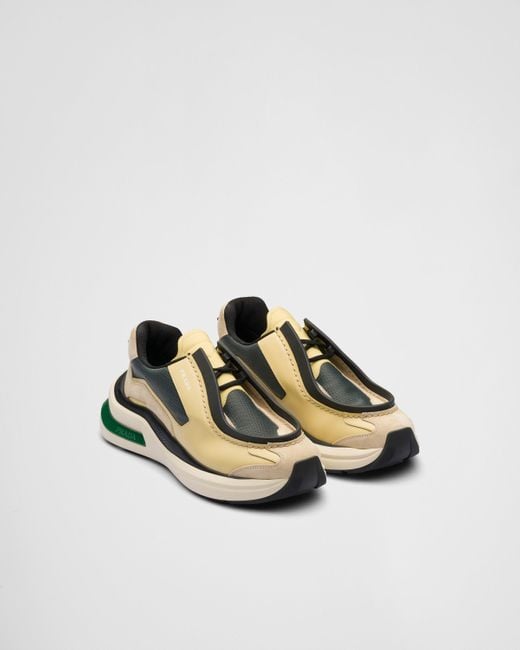 Prada Natural Systeme Brushed Leather Sneakers With Bike Fabric And Suede Elements for men