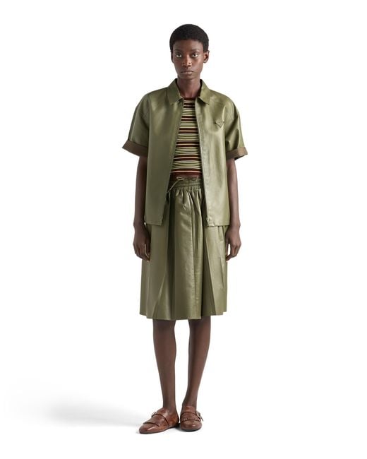Prada Multicolor Short-Sleeved Striped Cotton Sweater, Amaranth/Cream