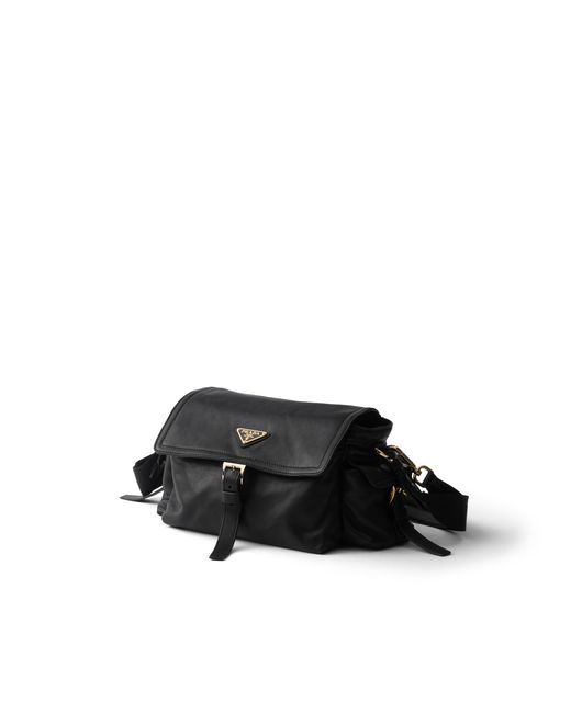 Prada Black Explore Medium Nappa Leather Shoulder Bag With Flap