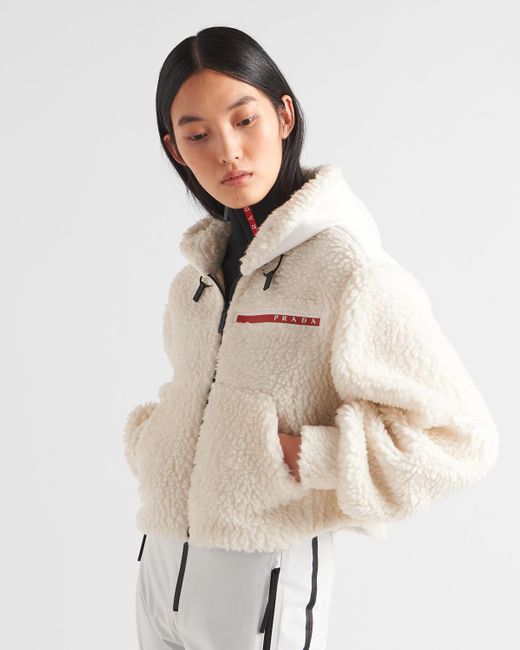 Prada Natural Cropped Double Fleece Jacket