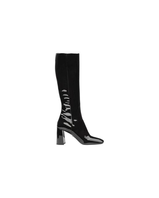 Prada Black Fitted Patent Boots