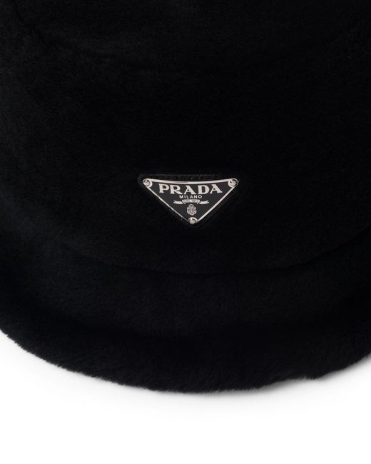 Prada Black Shearling Bucket Hat for men